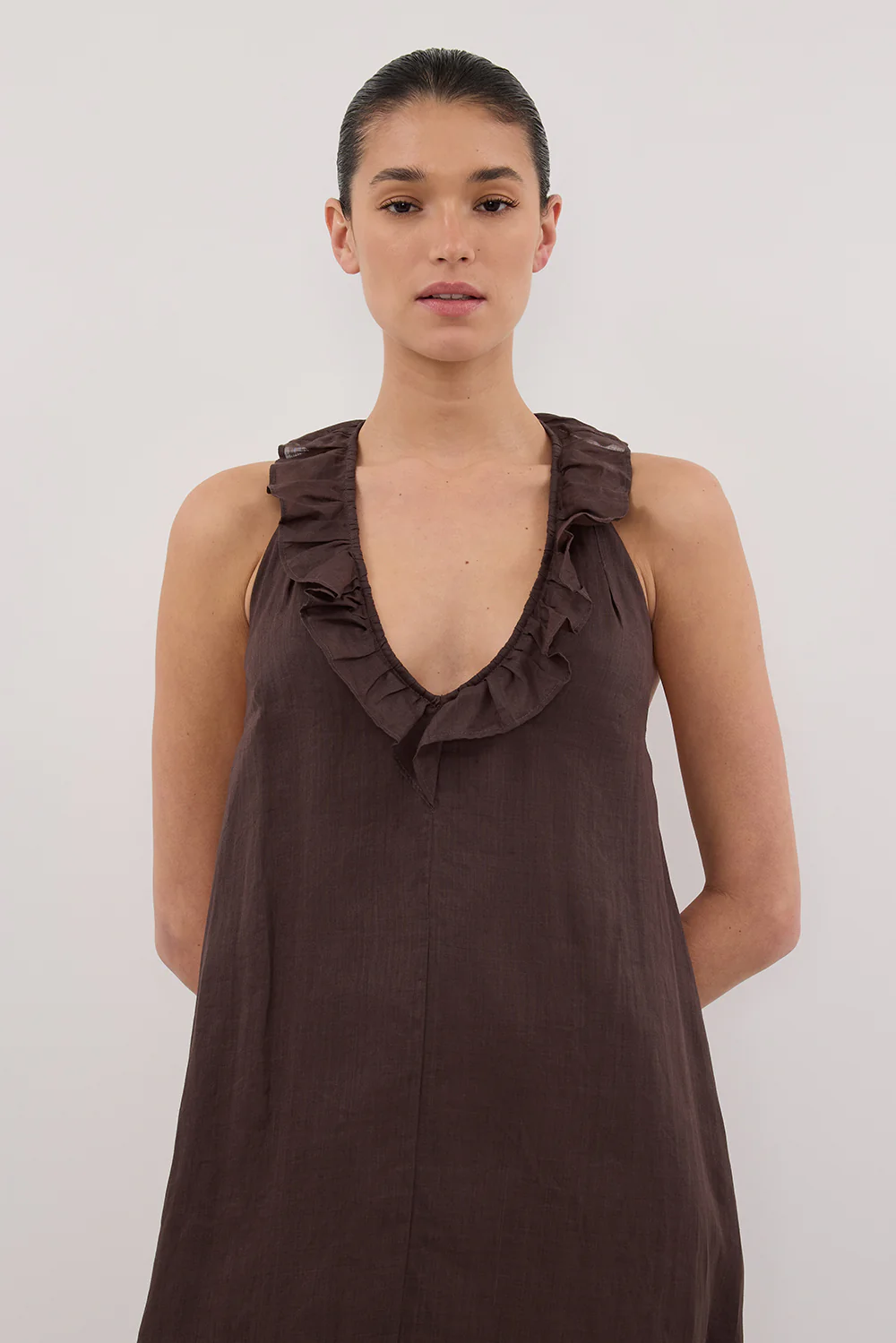 HAZEL DARK CHOC RAMIE SLEEVELESS MIDI DRESS - Image 6