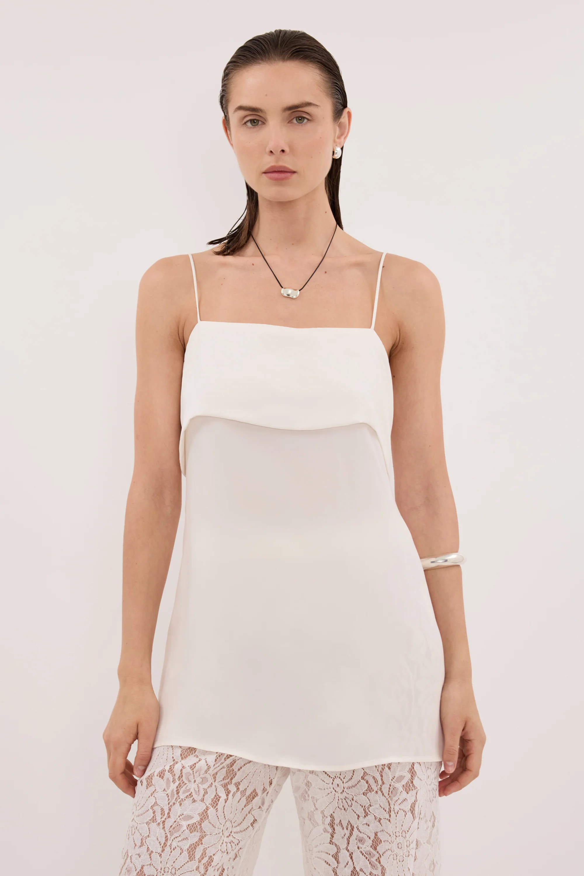 IDA WHITE SLEEVELESS FOLDOVER CAMI TOP - Image 2
