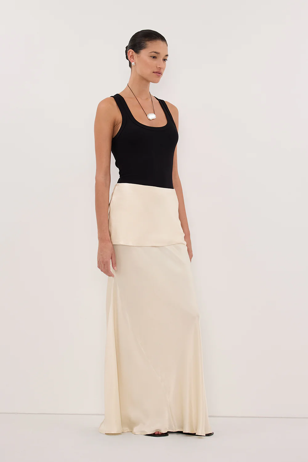 JELENA CREAM SATIN OVERLAY MAXI SKIRT - Image 3