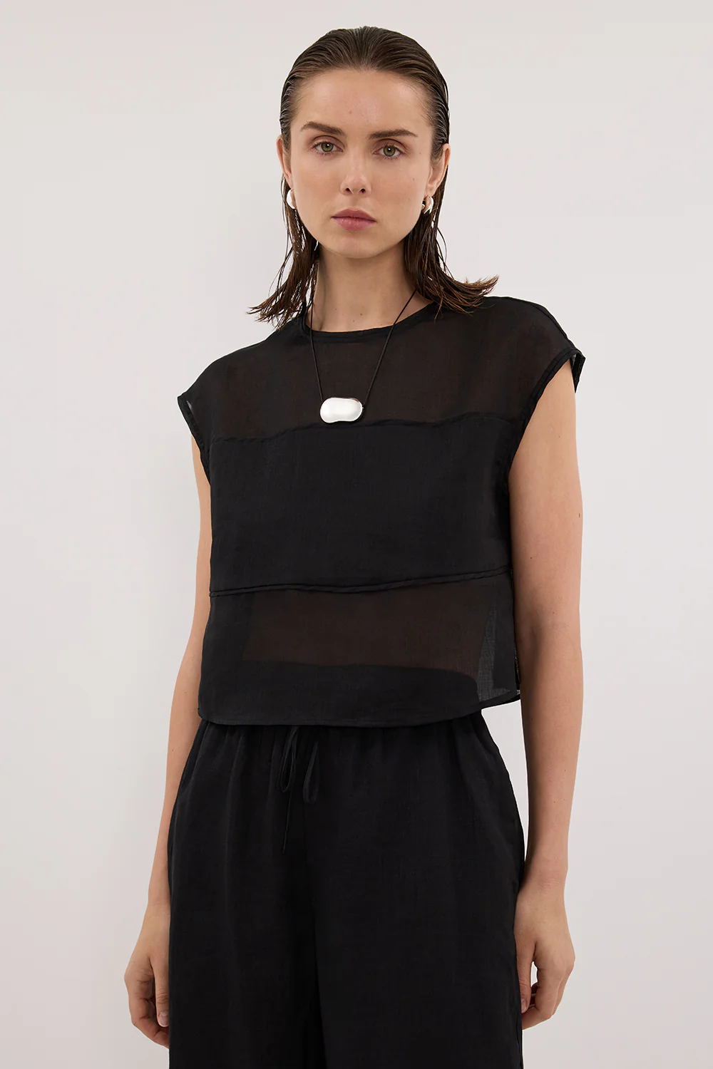 KAI BLACK RAMIE PANELLED TOP - Image 2