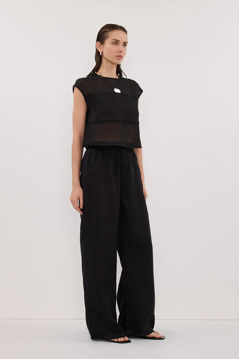 KAI BLACK RAMIE PANELLED TOP - Image 3
