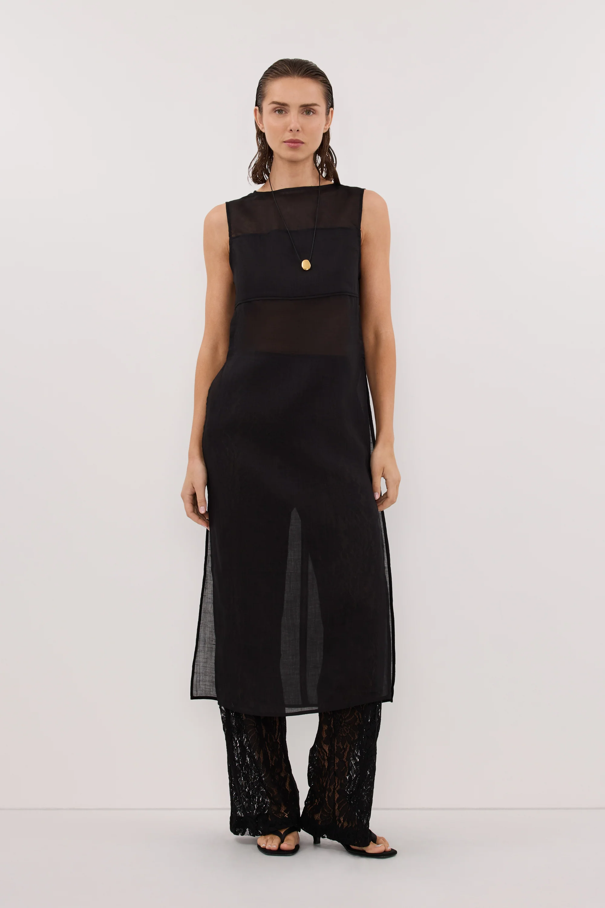 KAI BLACK SLEEVELESS RAMIE TUNIC TOP