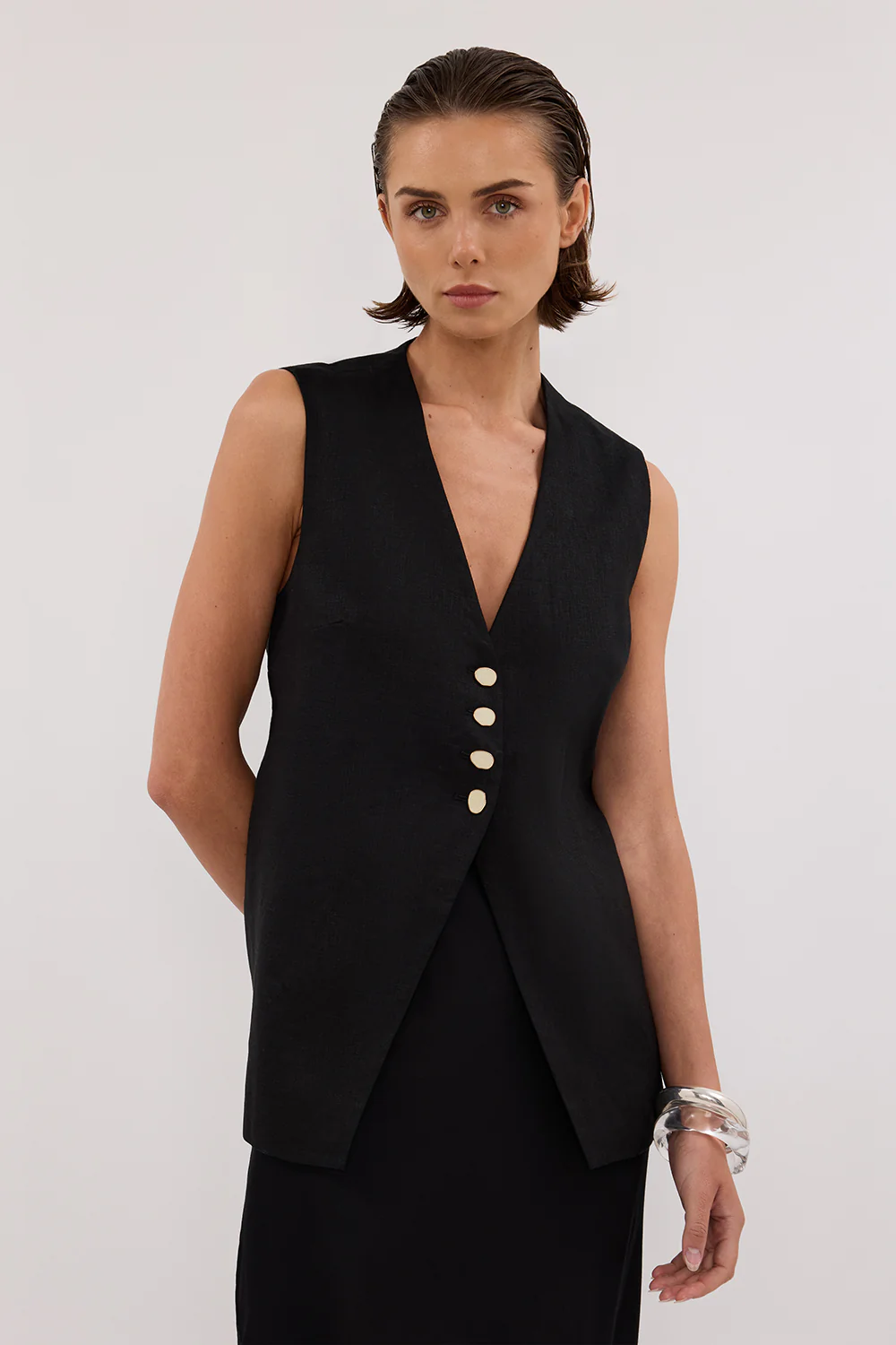 KNOX BLACK LINEN VEST - Image 2