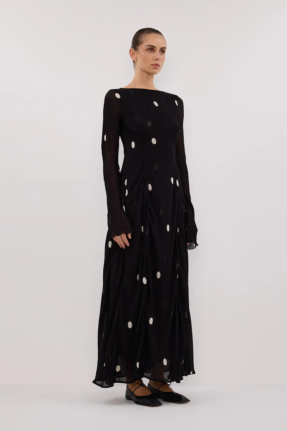 LAURA BLACK SPOT MIDI DRESS - Image 3