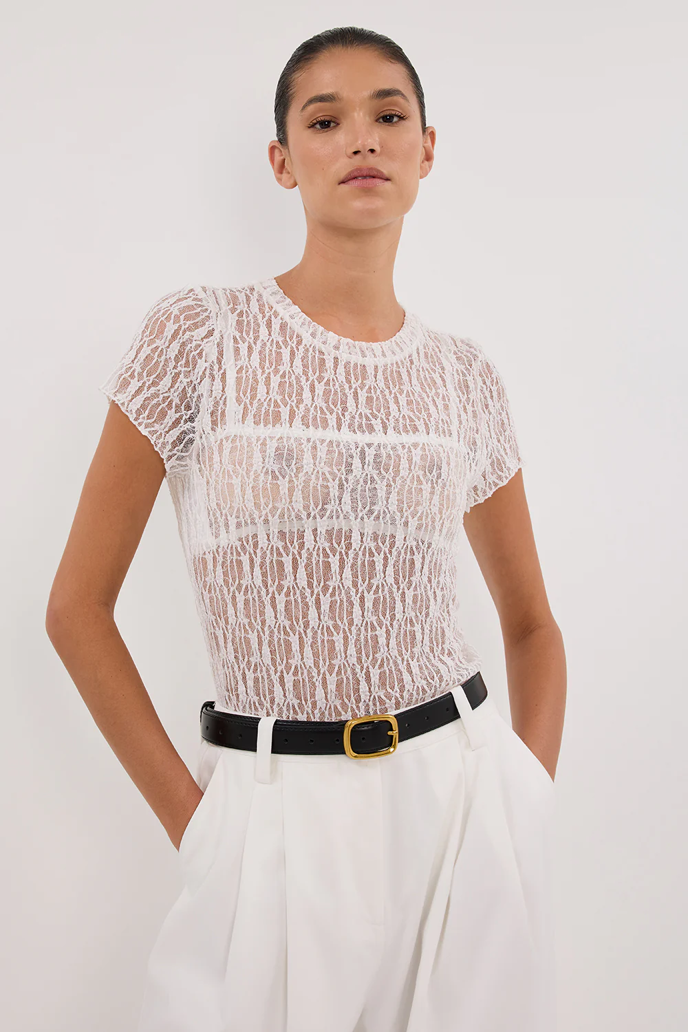 LIZZIE WHITE LACE CAP SLEEVE TOP - Image 2