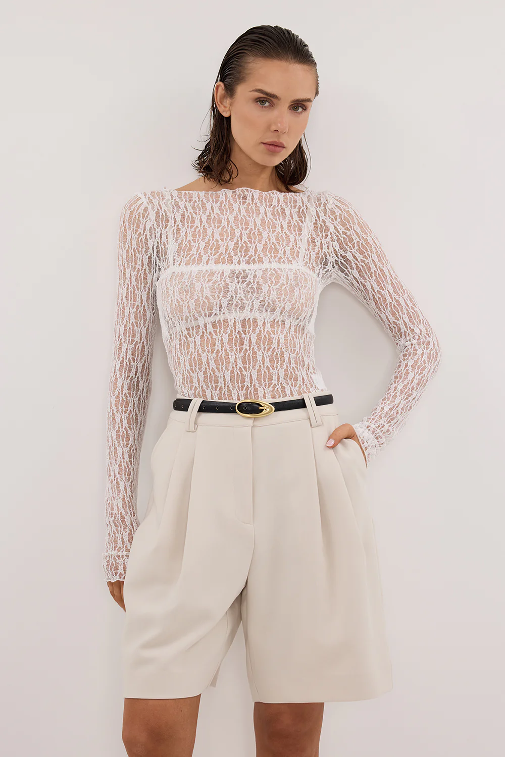 LIZZIE WHITE LACE LONG SLEEVE TOP - Image 2