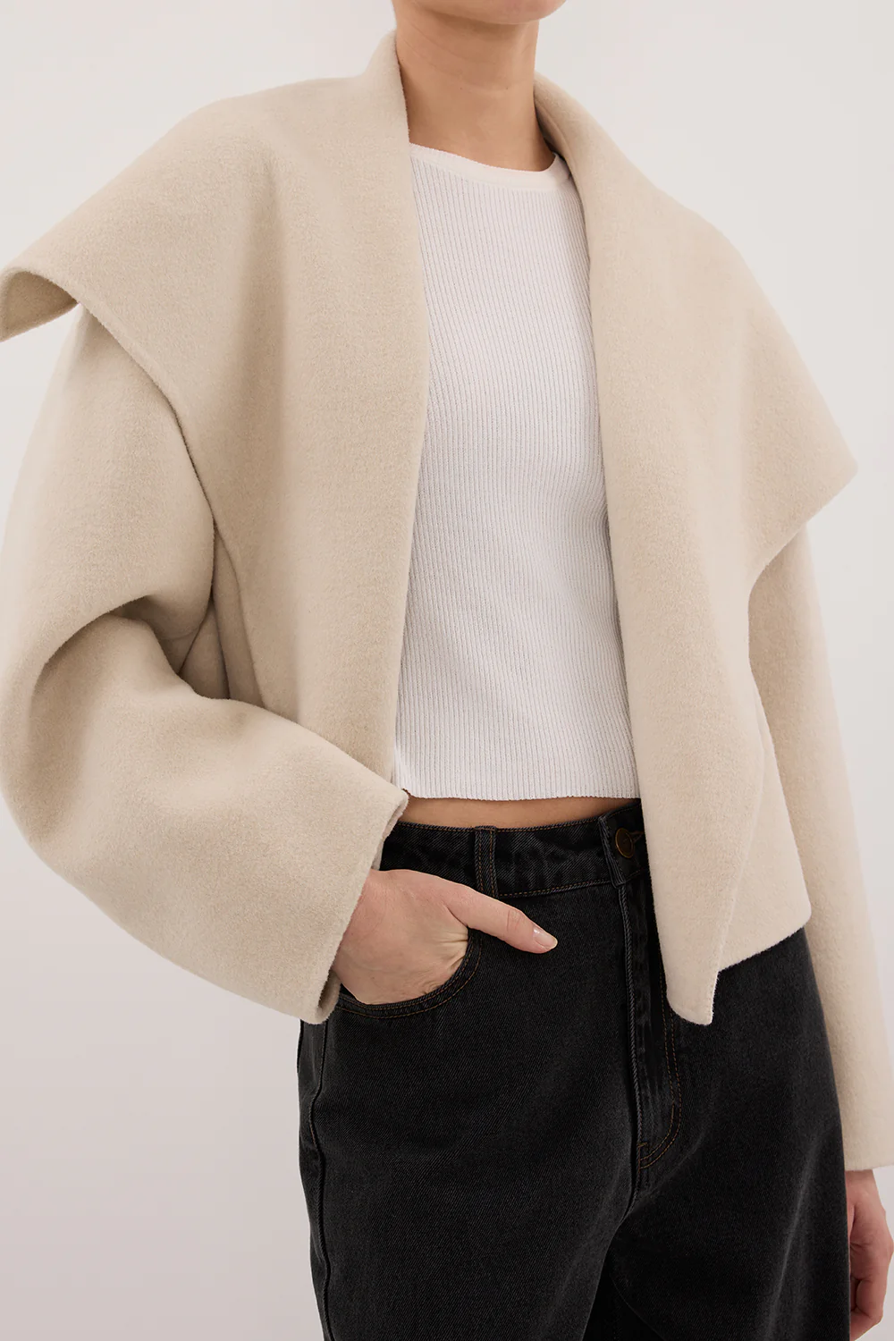LUCIA BONE CROPPED WOOL BLEND TRENCH COAT - Image 5