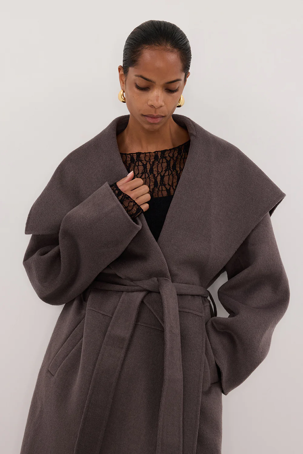 LUCIA TURKISH COFFEE OVERSIZED MARLE COAT - Image 6
