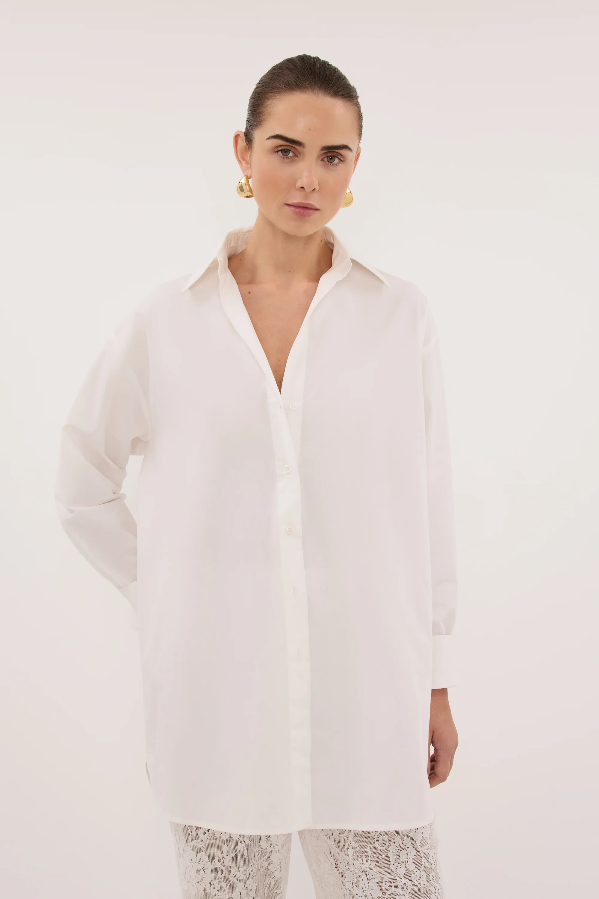 LULU LONGLINE WHITE COTTON SHIRT - Image 2