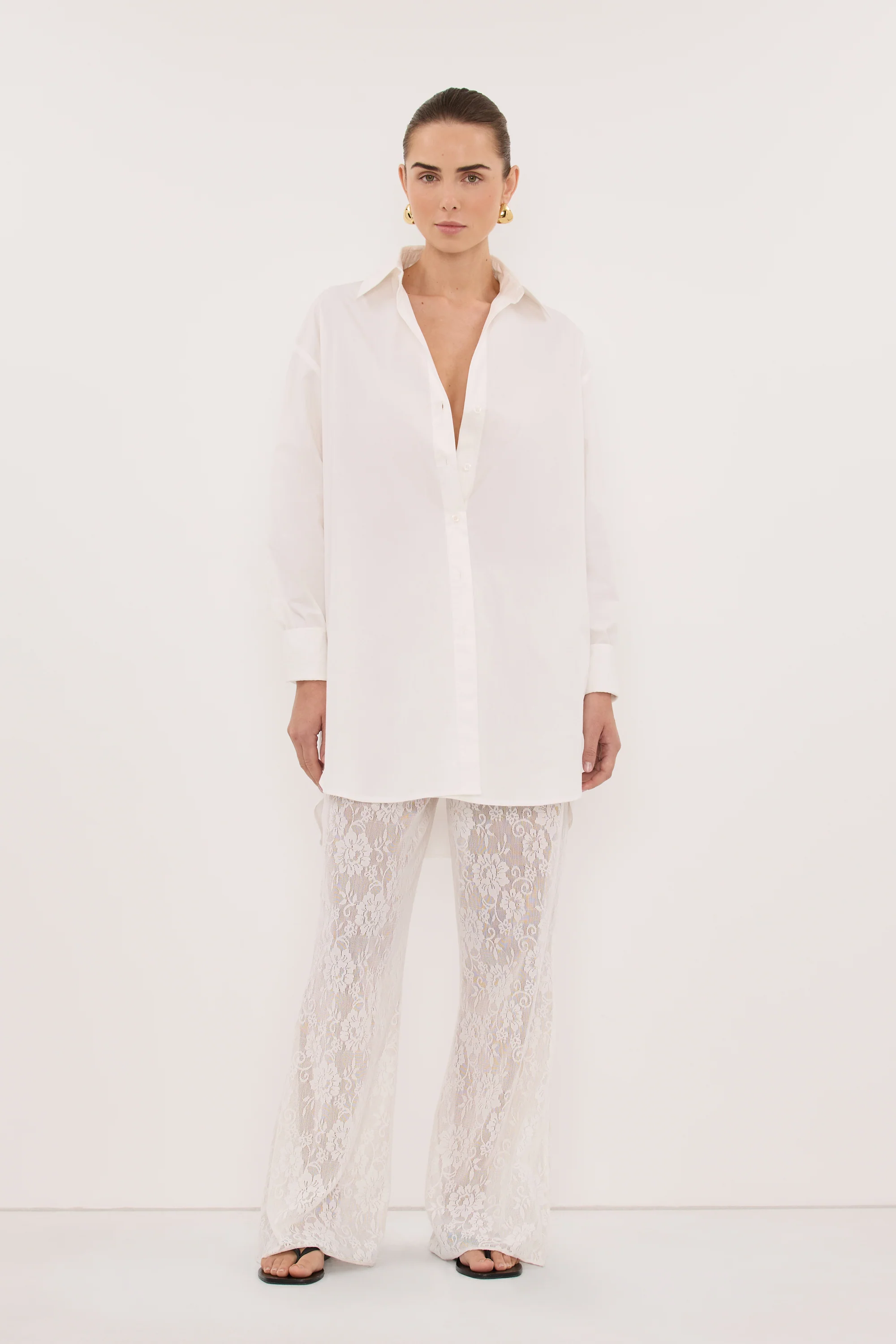 LULU LONGLINE WHITE COTTON SHIRT - Image 3
