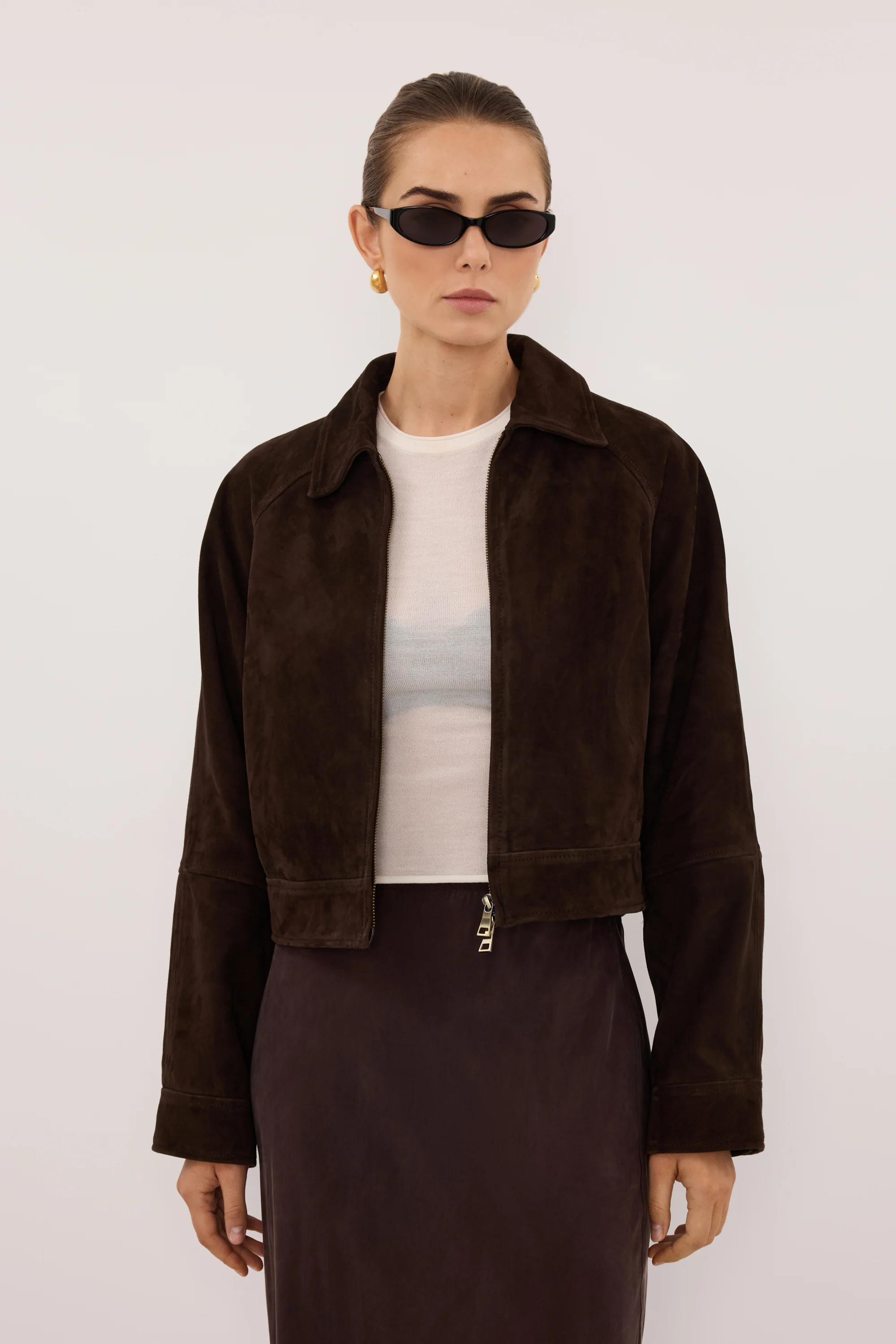 MAEVE BITTER CHOC SUEDE CROPPED JACKET - Image 2