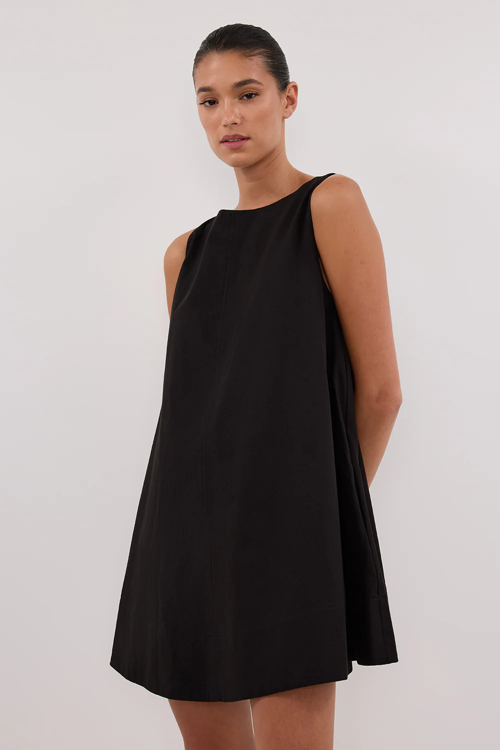 MAISIE BLACK POPLIN MINI DRESS - Image 6