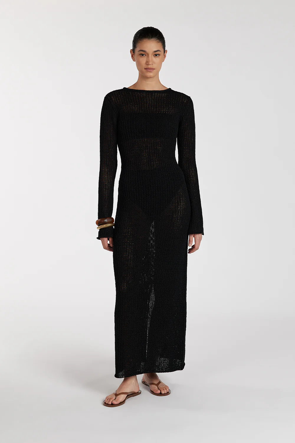 MARGOT BLACK CREW NECK MIDI DRESS