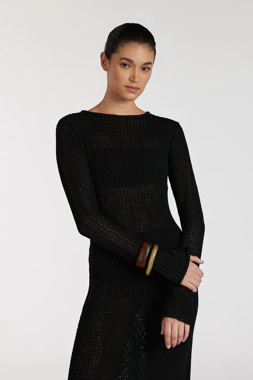 MARGOT BLACK CREW NECK MIDI DRESS - Image 2