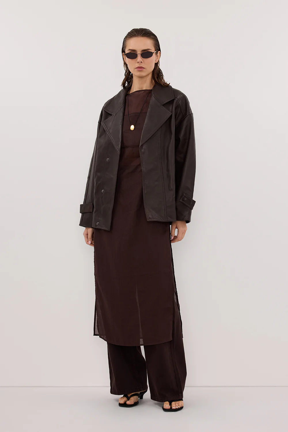 MARGOT CHOC OVERSIZED LEATHER JACKET