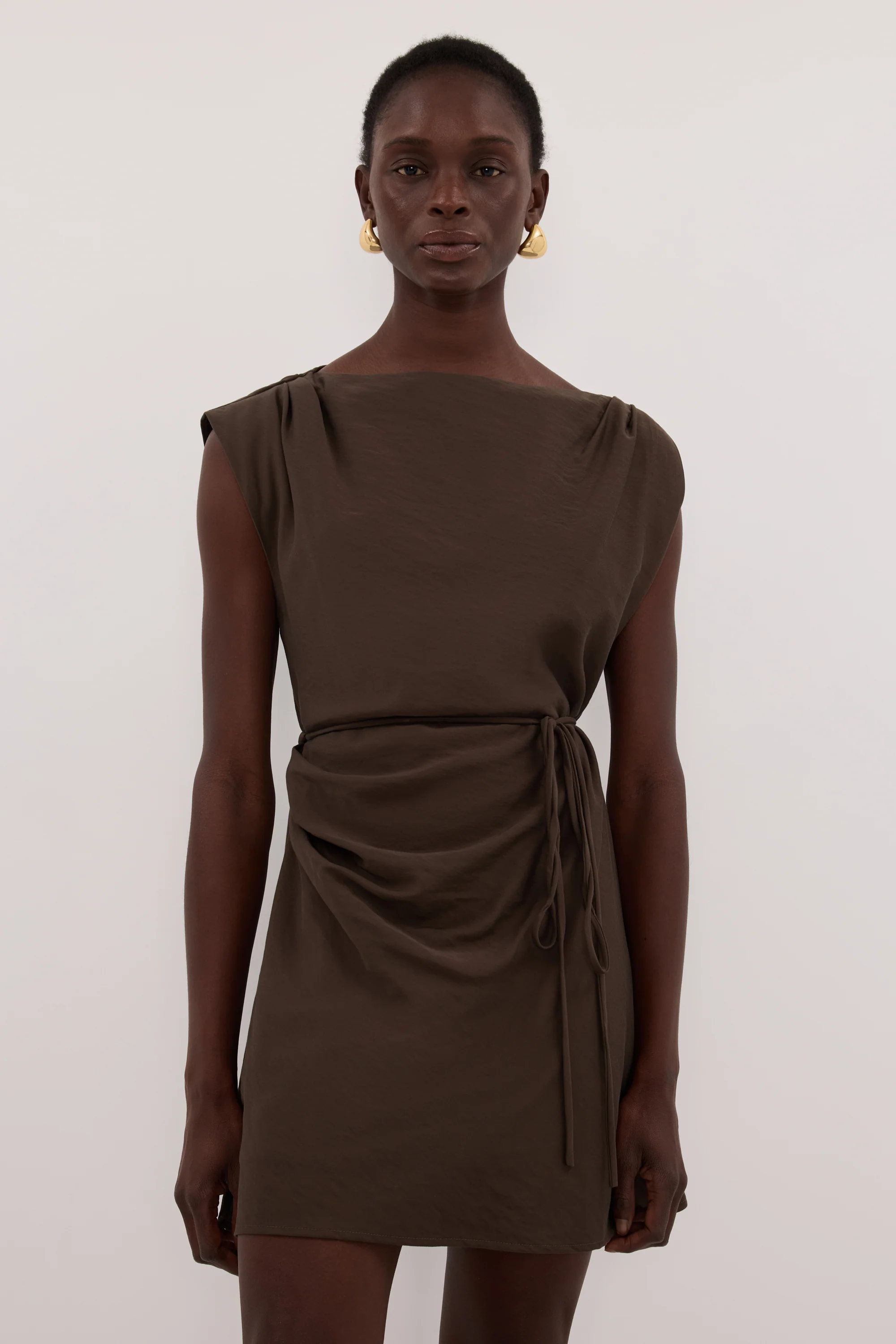 MARMO CHOCOLATE DRAPED MINI DRESS - Image 3