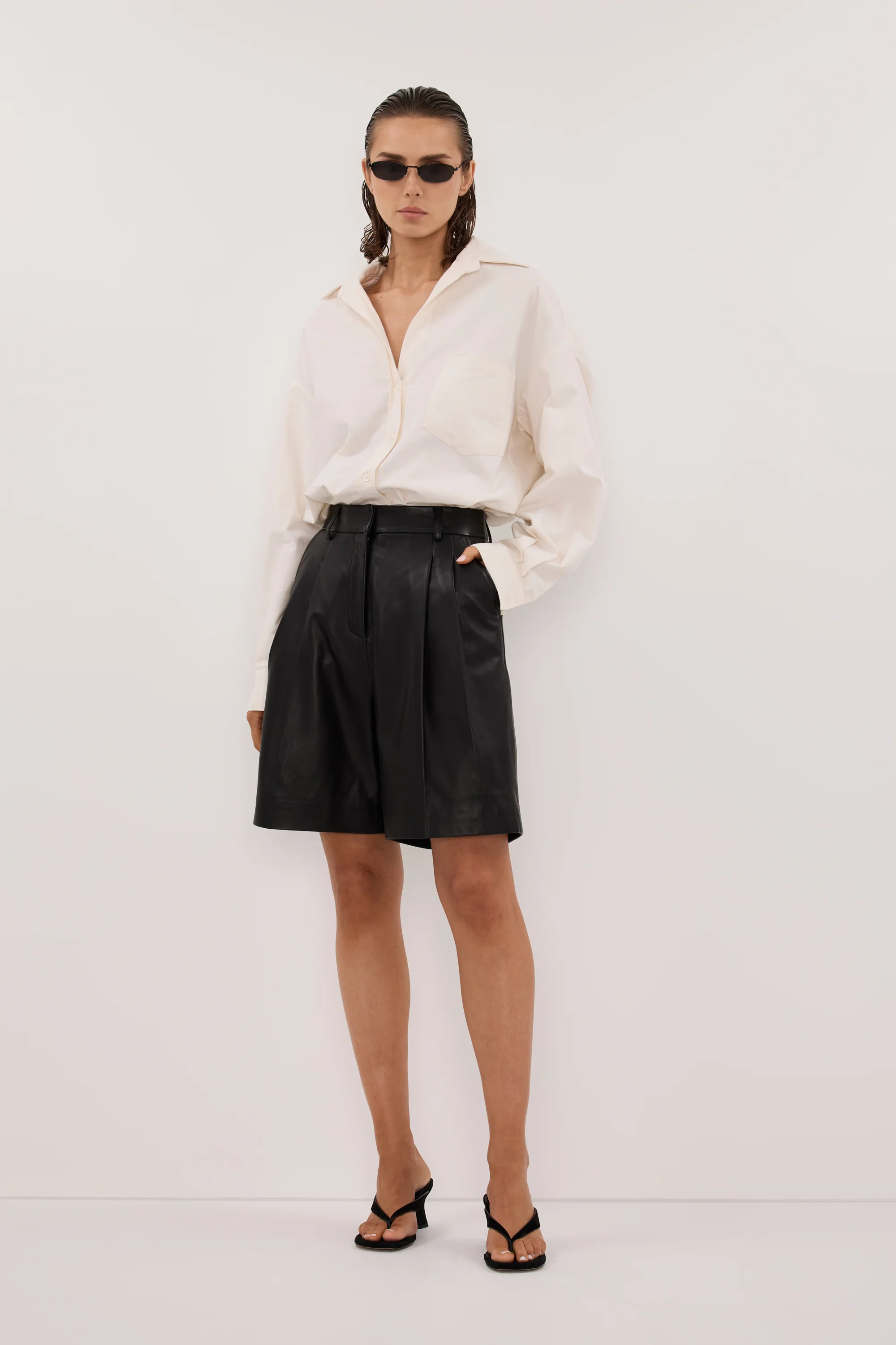 MAYFAIR BLACK LEATHER BERMUDA SHORT