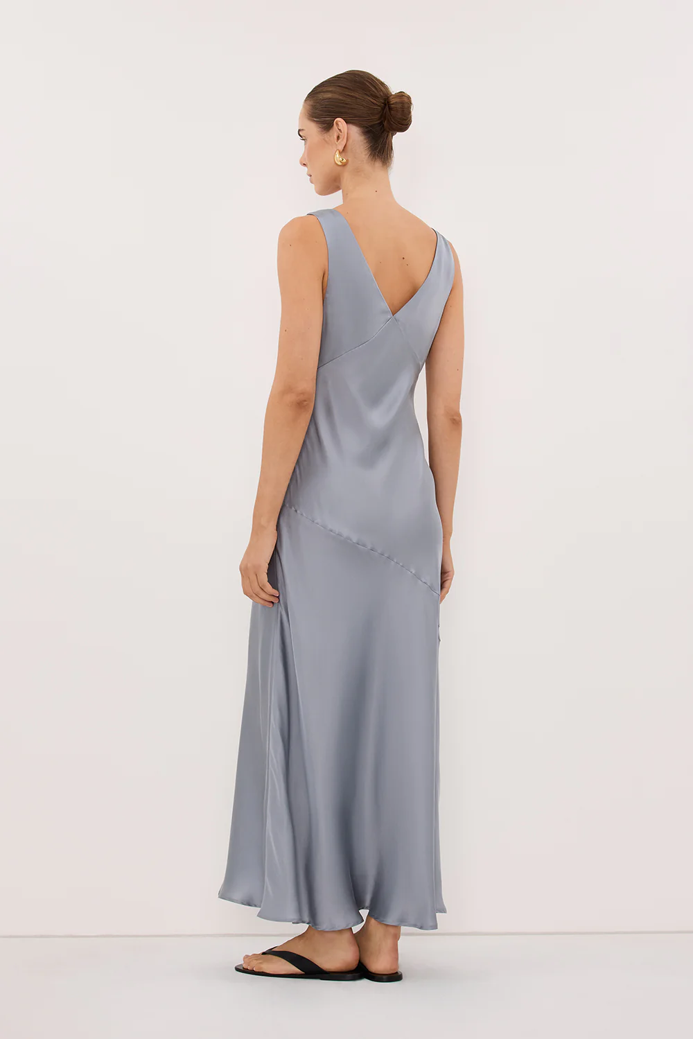 MILA DUSTY BLUE SILK MIDI DRESS - Image 5