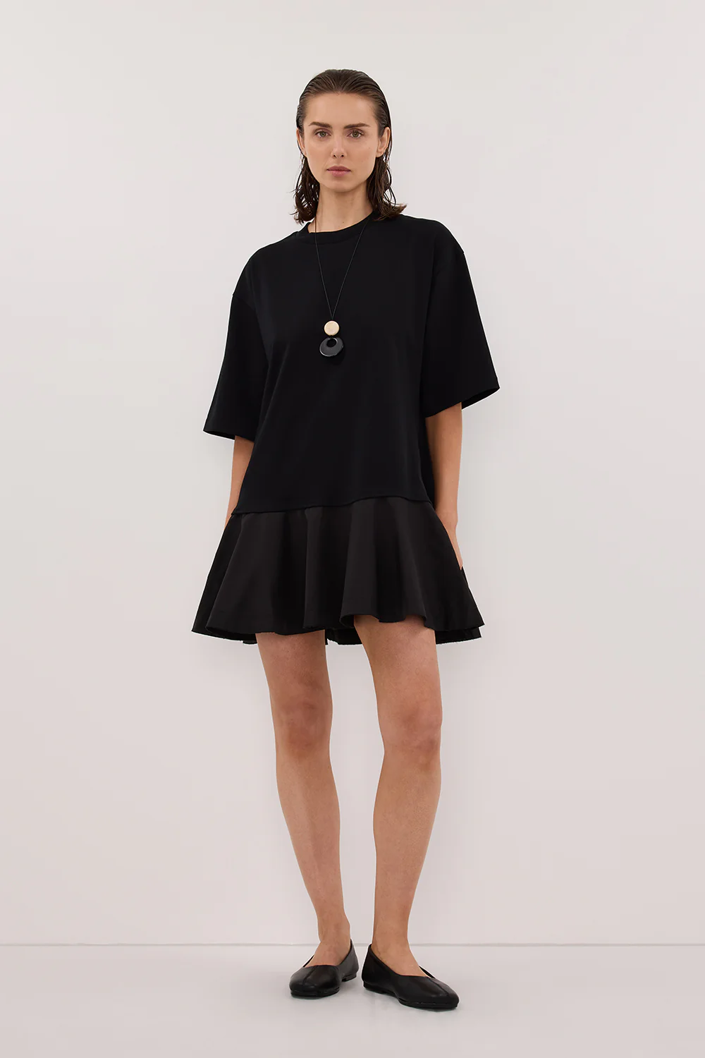 NOAH BLACK SHORT SLEEVE RUFFLE MINI DRESS