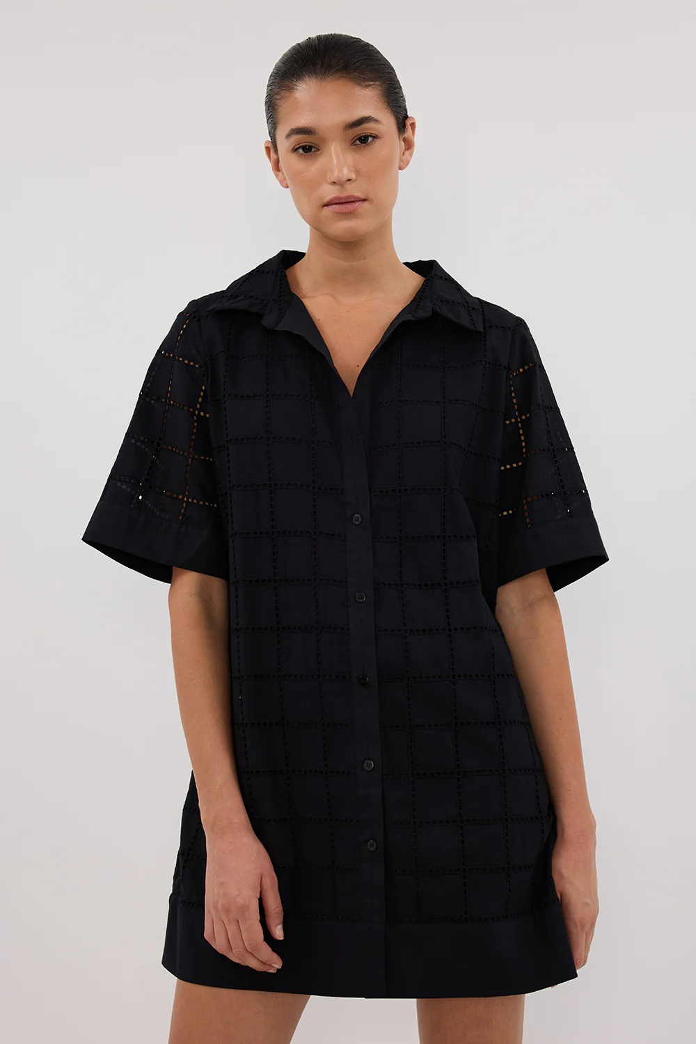 OWEN BLACK SLEEVED BRODERIE MINI DRESS - Image 2