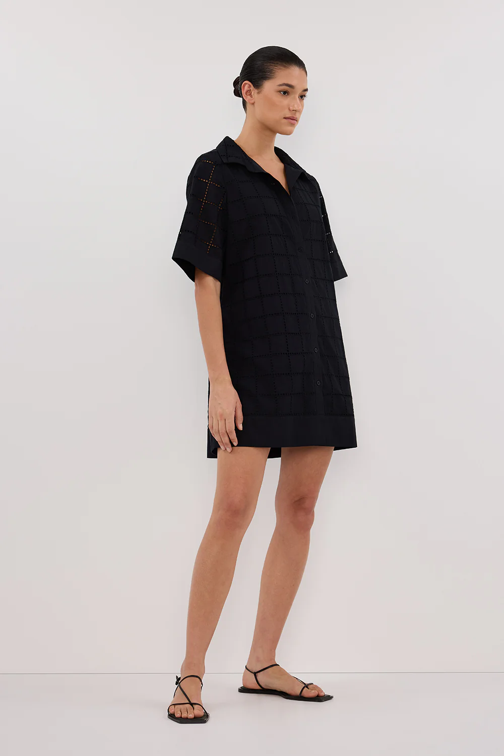 OWEN BLACK SLEEVED BRODERIE MINI DRESS - Image 3