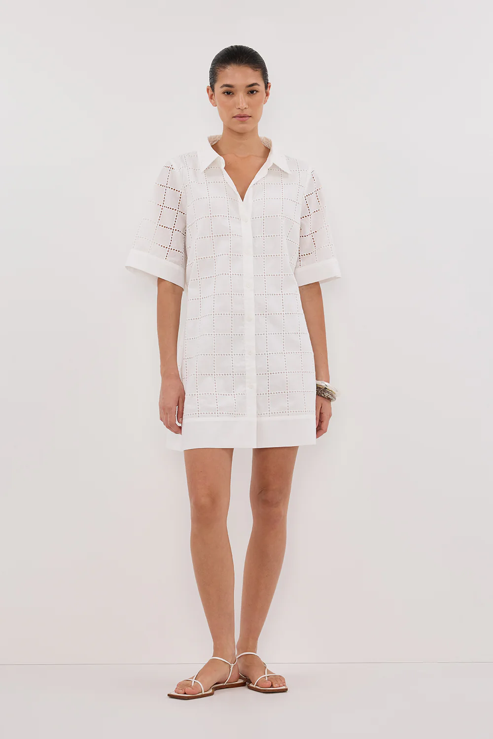 OWEN WHITE SLEEVED BRODERIE MINI DRESS