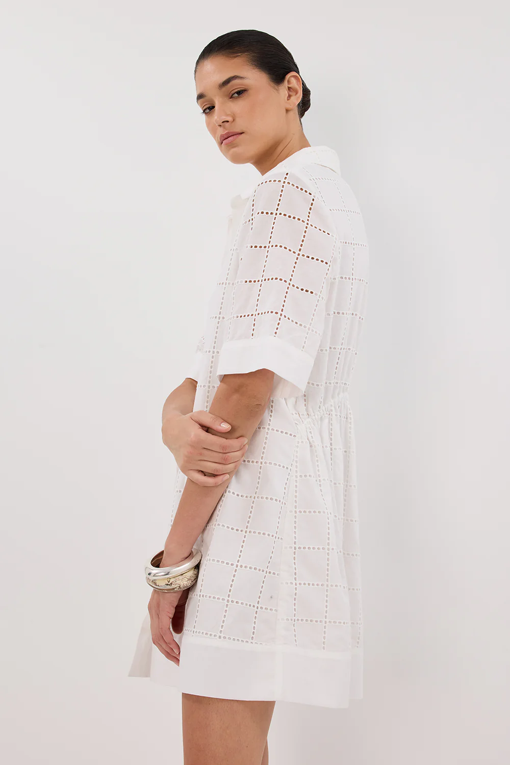 OWEN WHITE SLEEVED BRODERIE MINI DRESS - Image 2