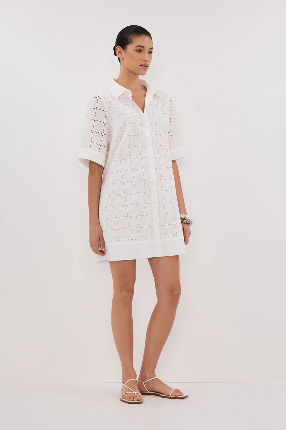 OWEN WHITE SLEEVED BRODERIE MINI DRESS - Image 3