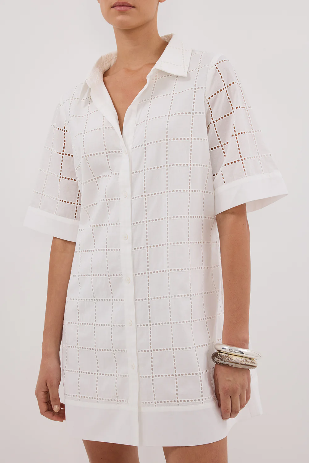 OWEN WHITE SLEEVED BRODERIE MINI DRESS - Image 6