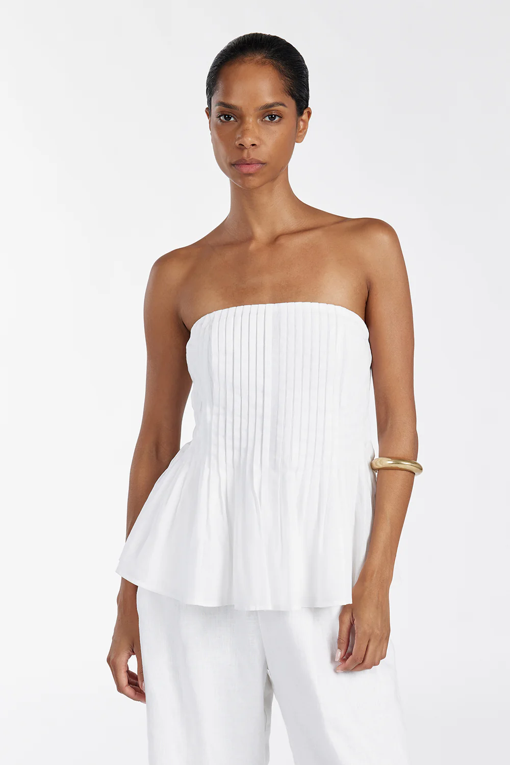 PAIGE WHITE LINEN BLEND STRAPLESS TOP - Image 2