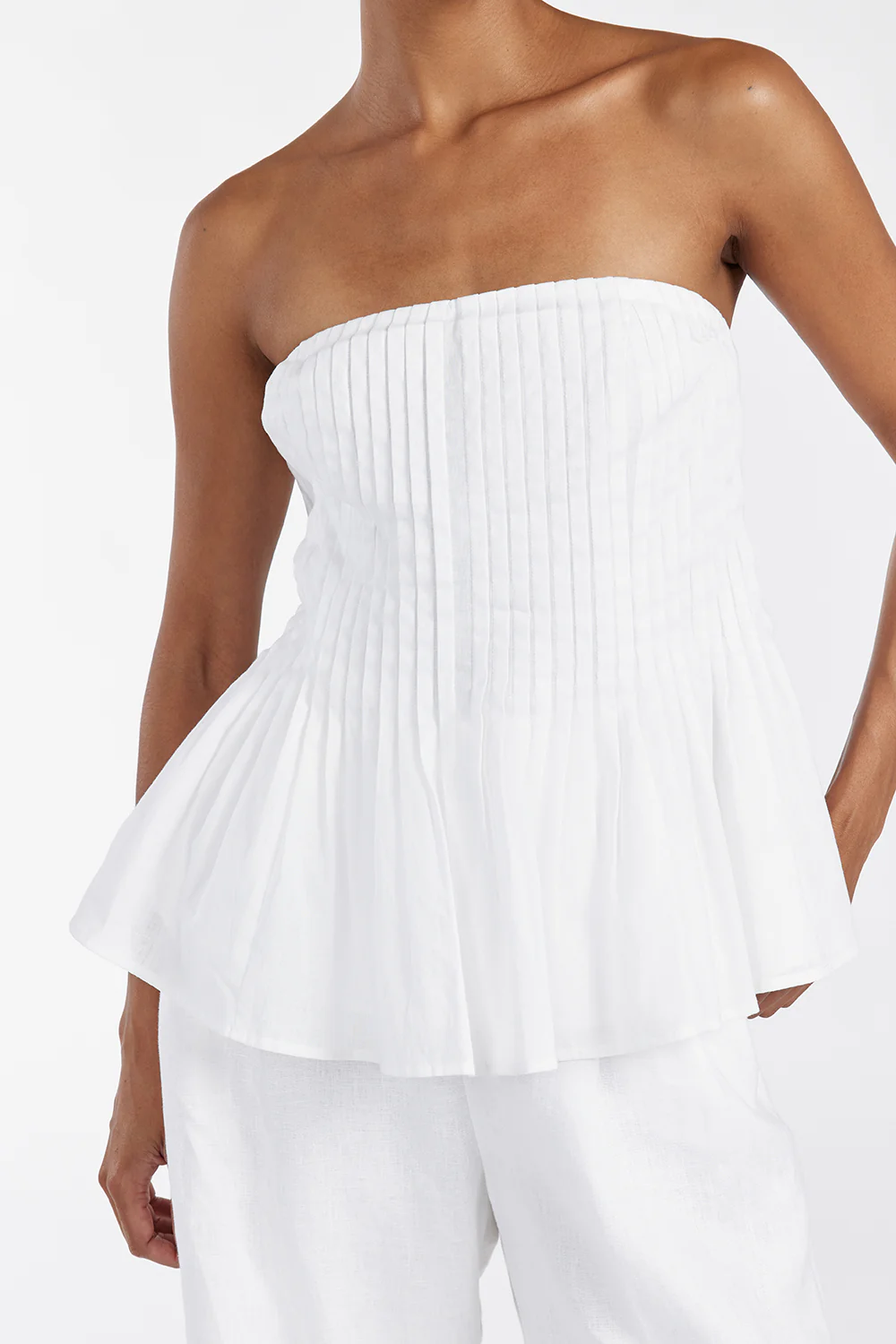 PAIGE WHITE LINEN BLEND STRAPLESS TOP - Image 5