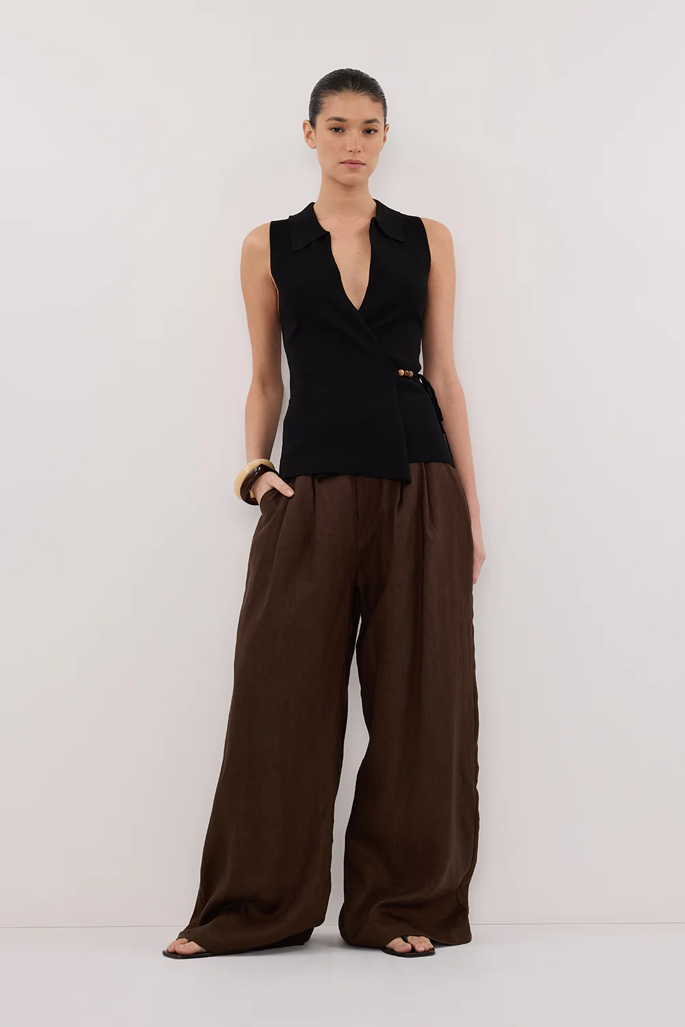 PAULA BLACK WRAP KNIT TOP