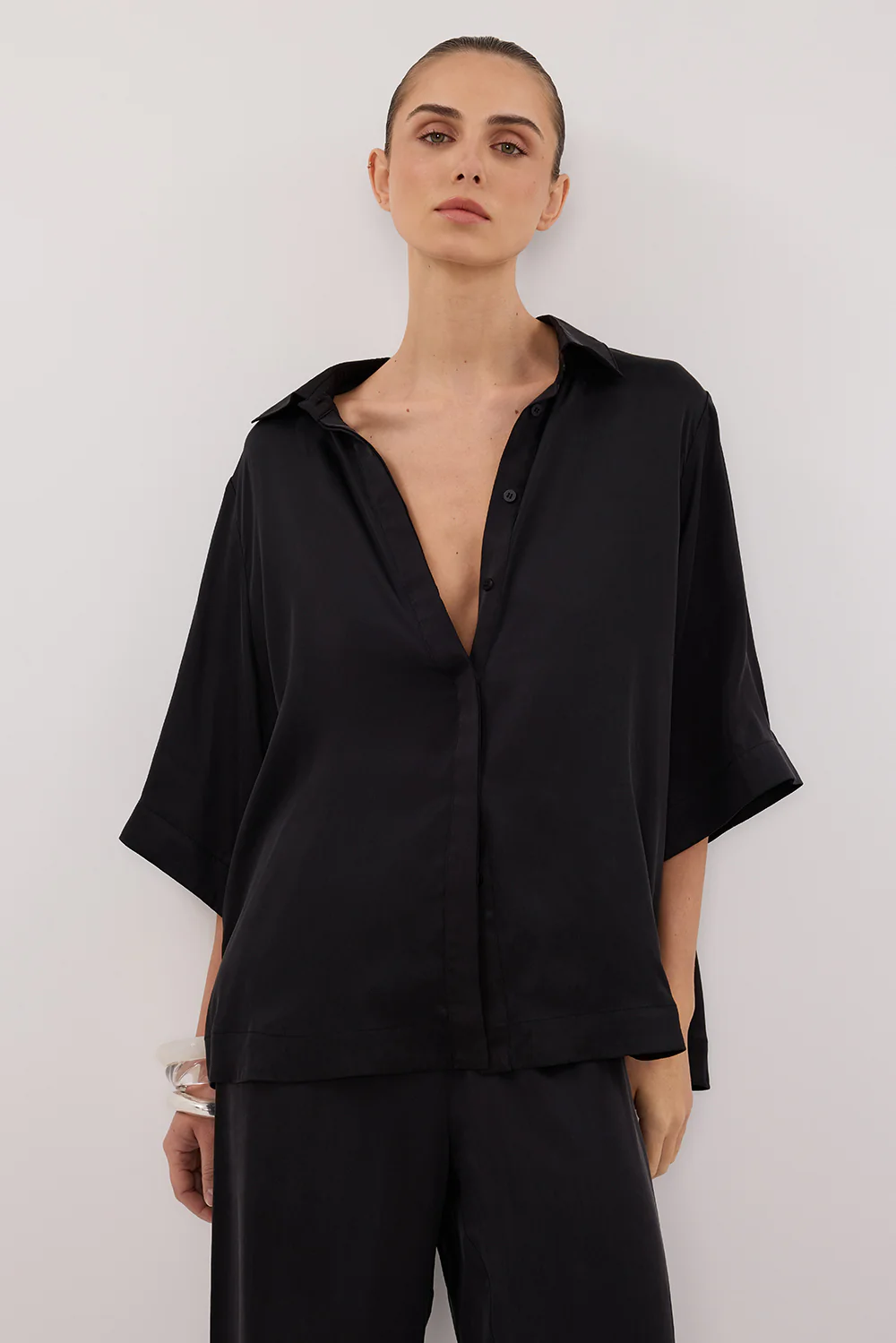 PERCY BLACK SILK SHIRT - Image 2