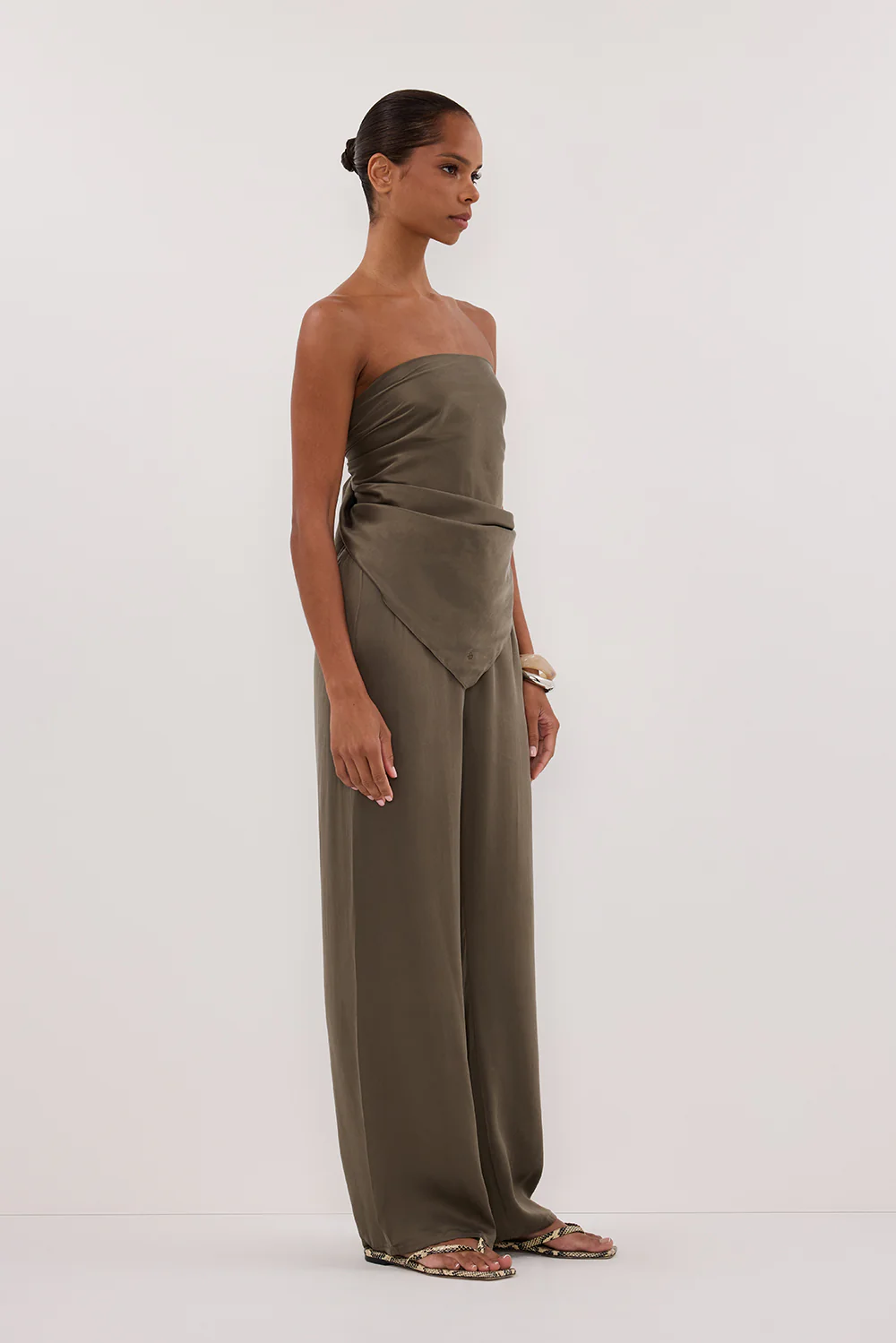 PERCY OLIVE SILK SCARF TOP - Image 3