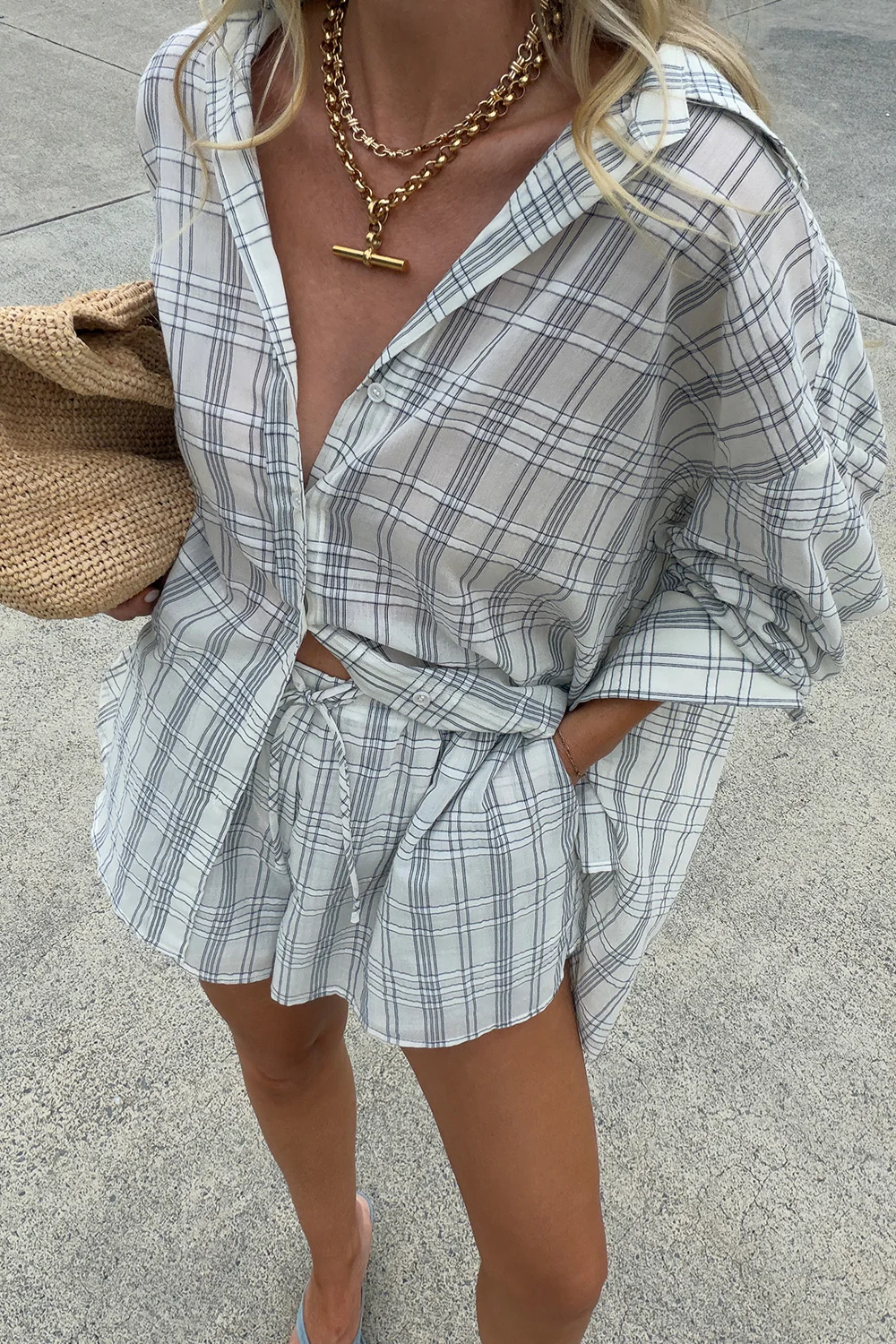 PETRA OFF WHITE CHECK SHORT - Image 2