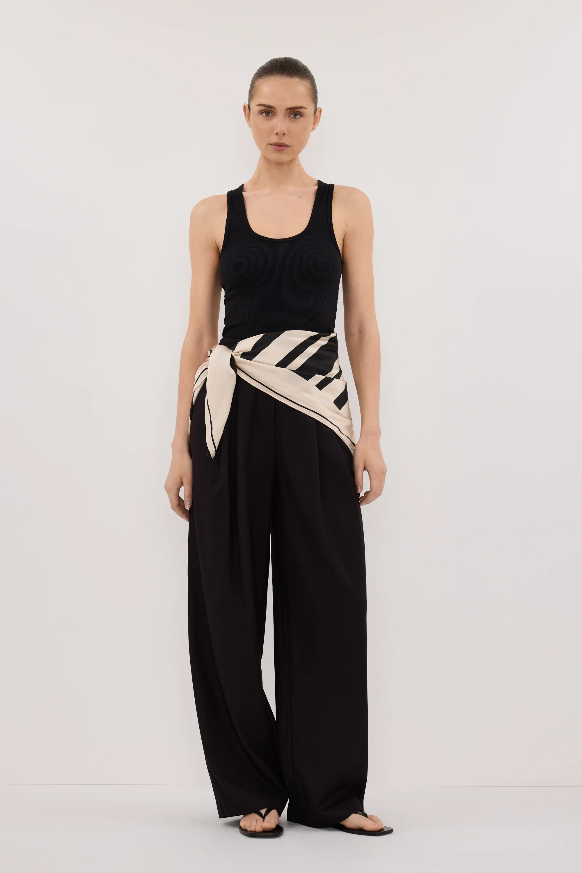 RAE BLACK STRIPE SILK SCARF TOP