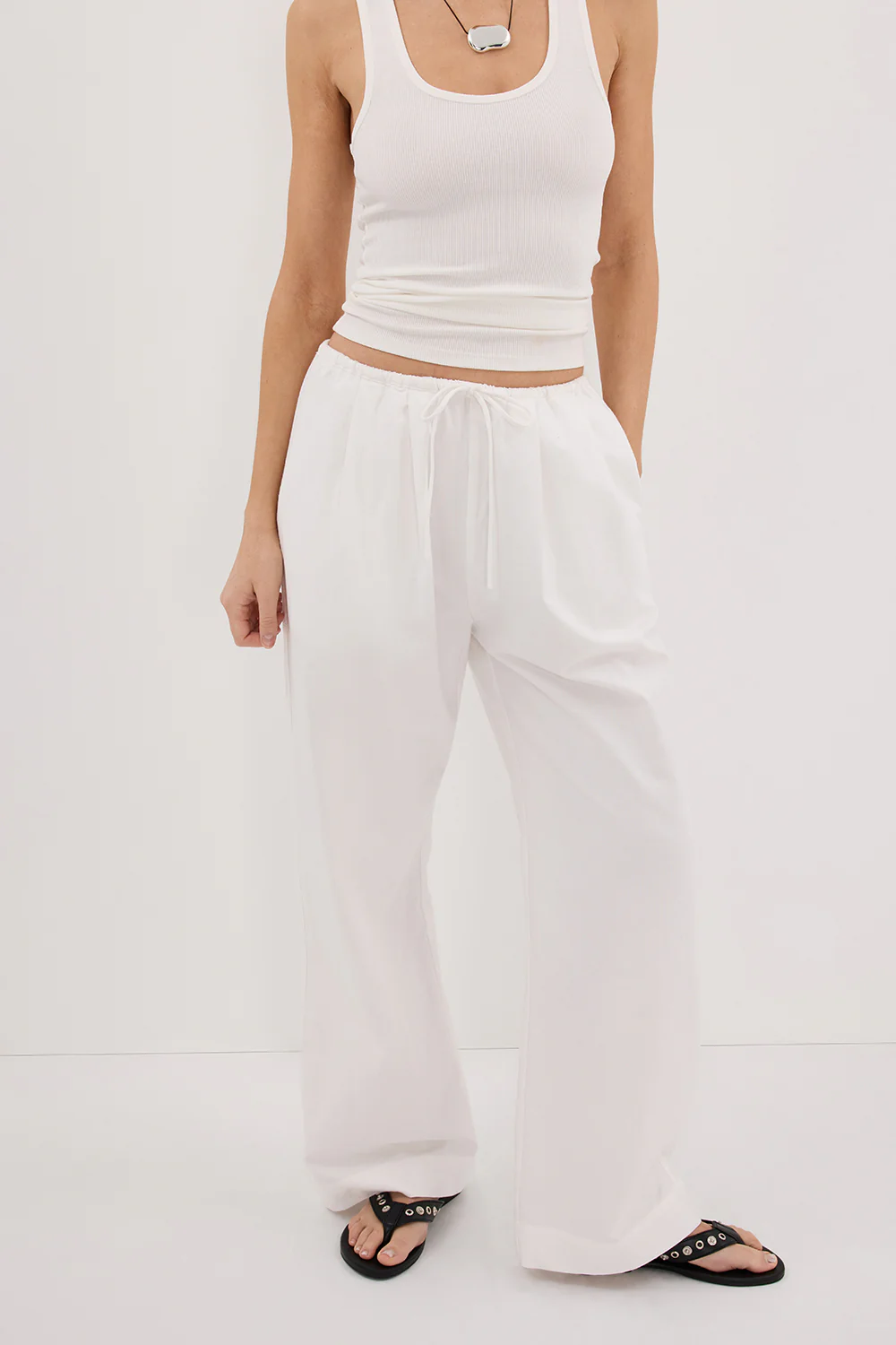 RHEA WHITE COTTON DRAWSTRING PANT - Image 2