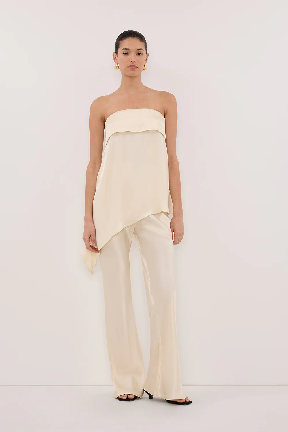 SANDER CREAM STRAPLESS SATIN TOP