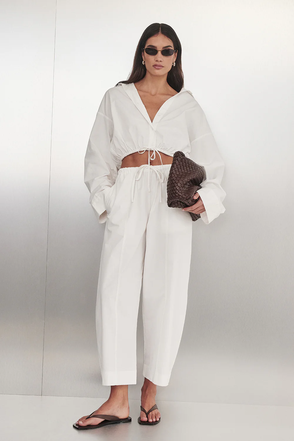 SCOUT WHITE COTTON BARREL LEG PANT
