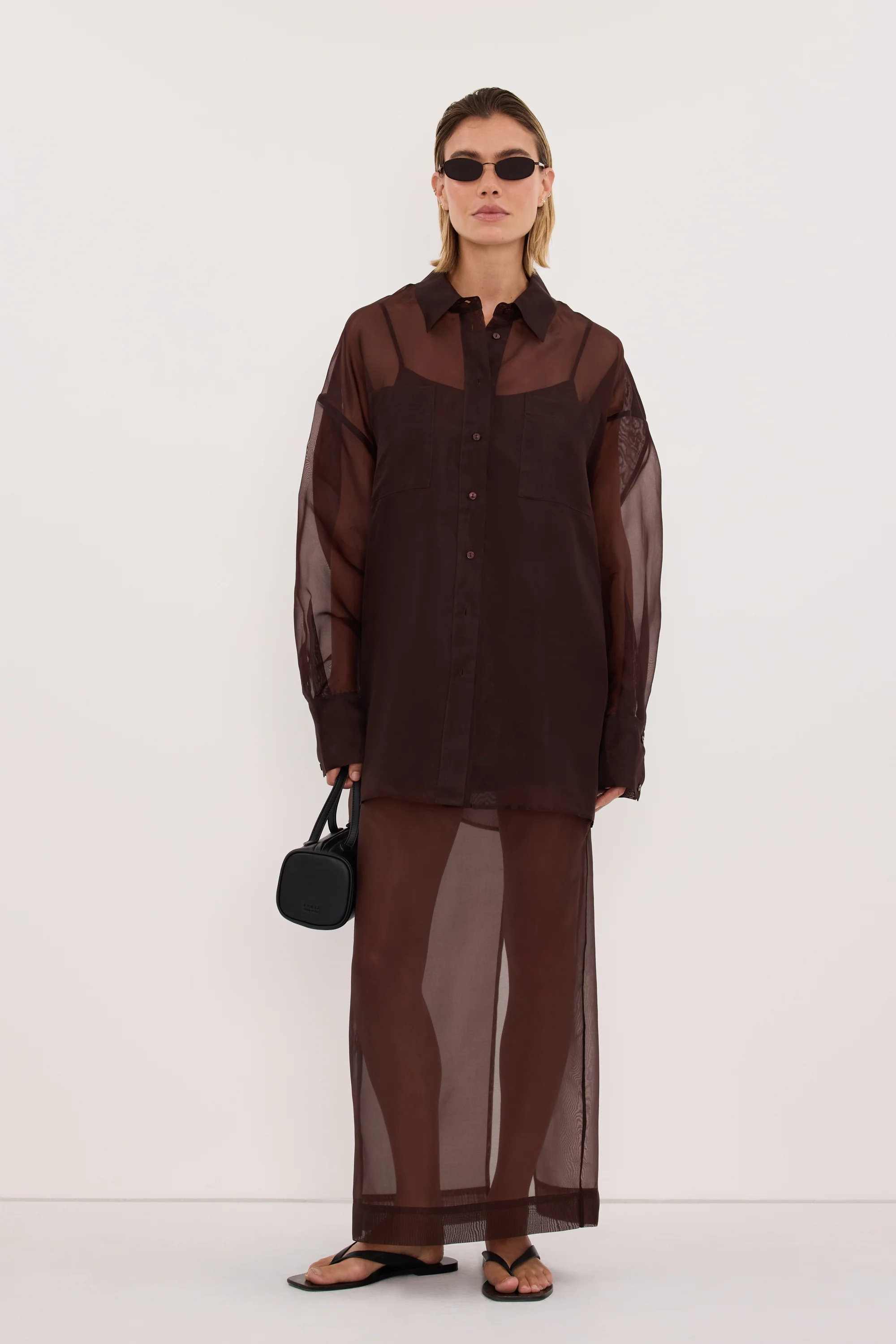 SIAN DARK CHOC SILK ORGANZA SHIRT - Image 6