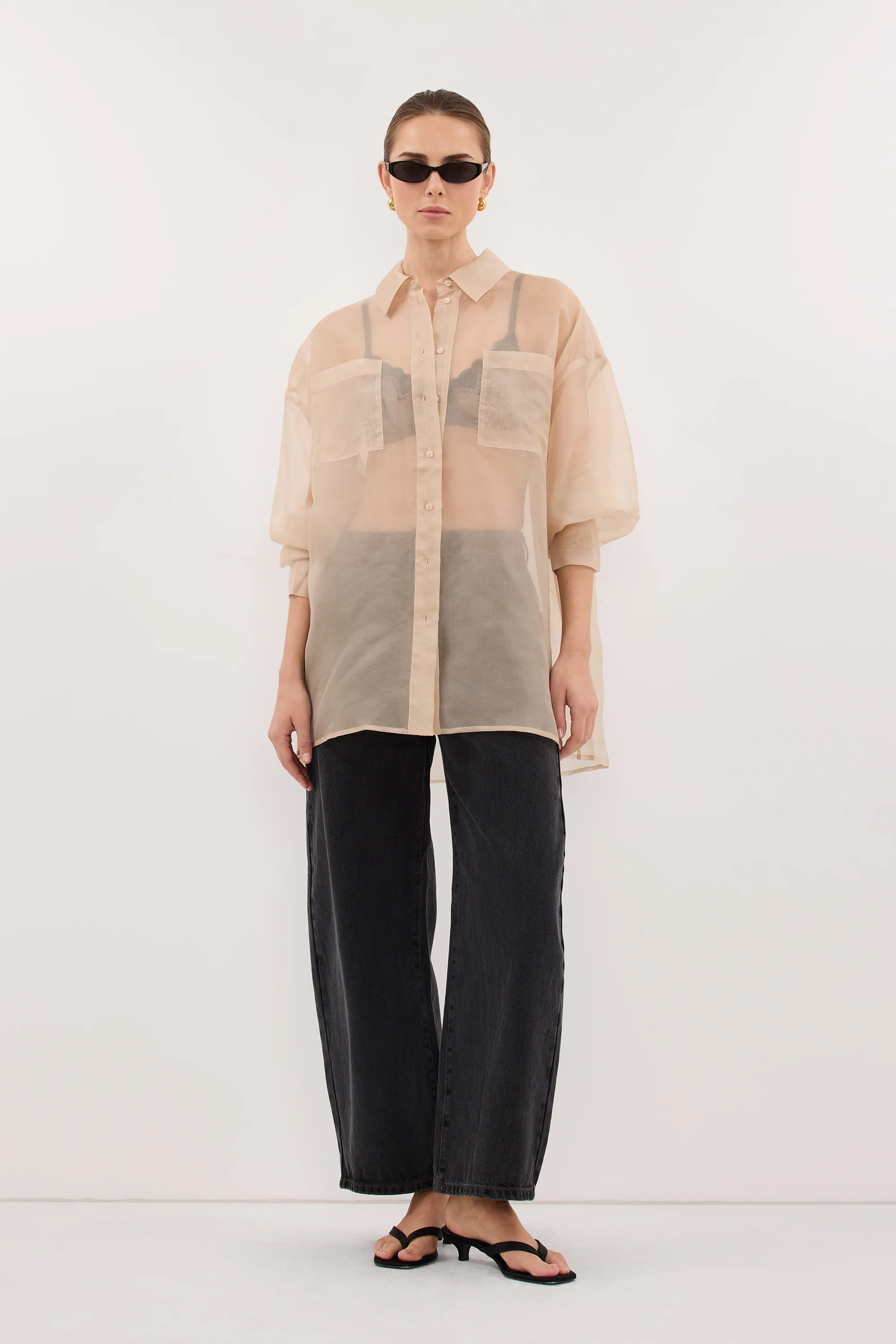 SIAN GOLD SILK ORGANZA SHIRT - Image 6