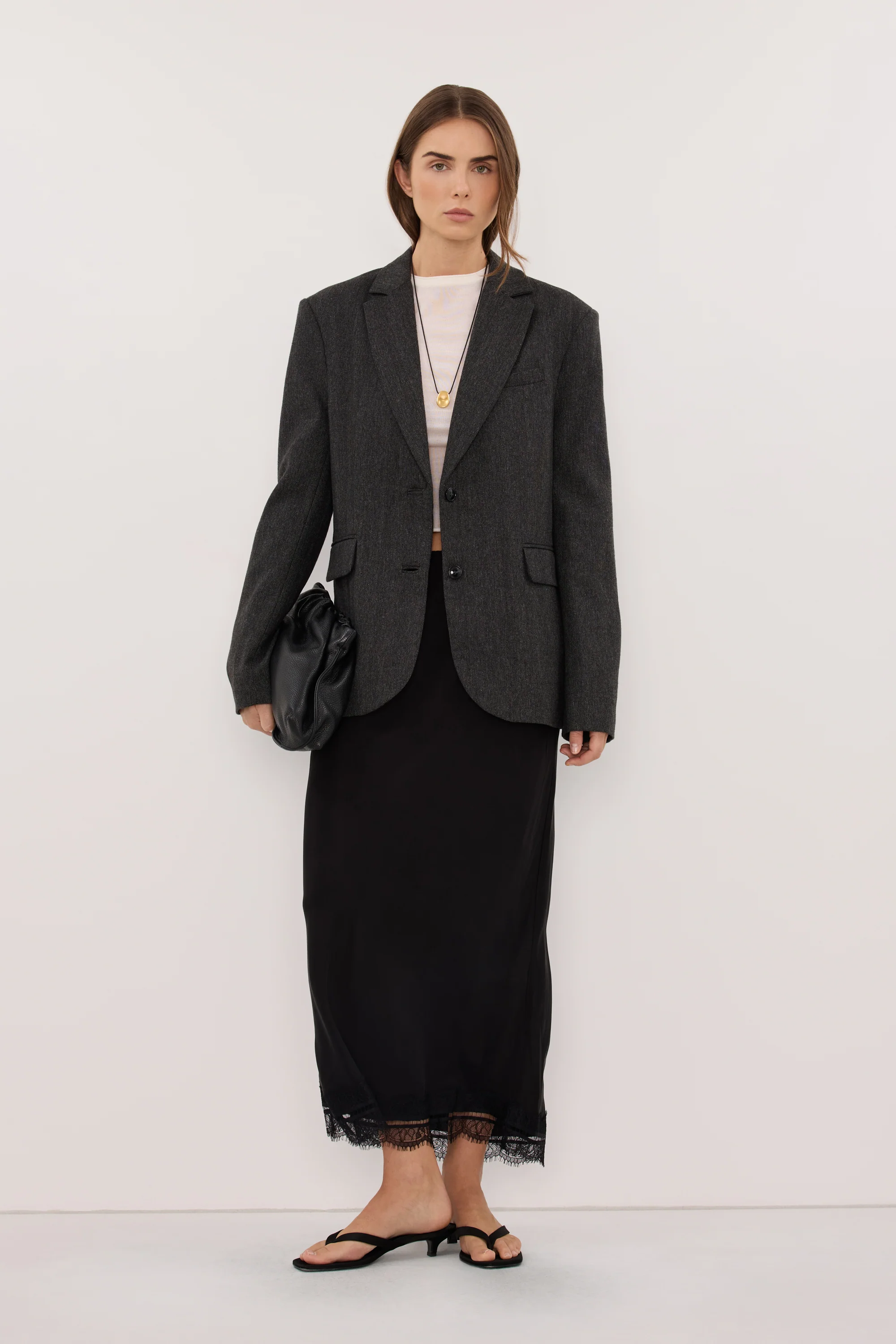 SOFIA DARK GREY OVERSIZED TEXTURED BLAZER - Image 3
