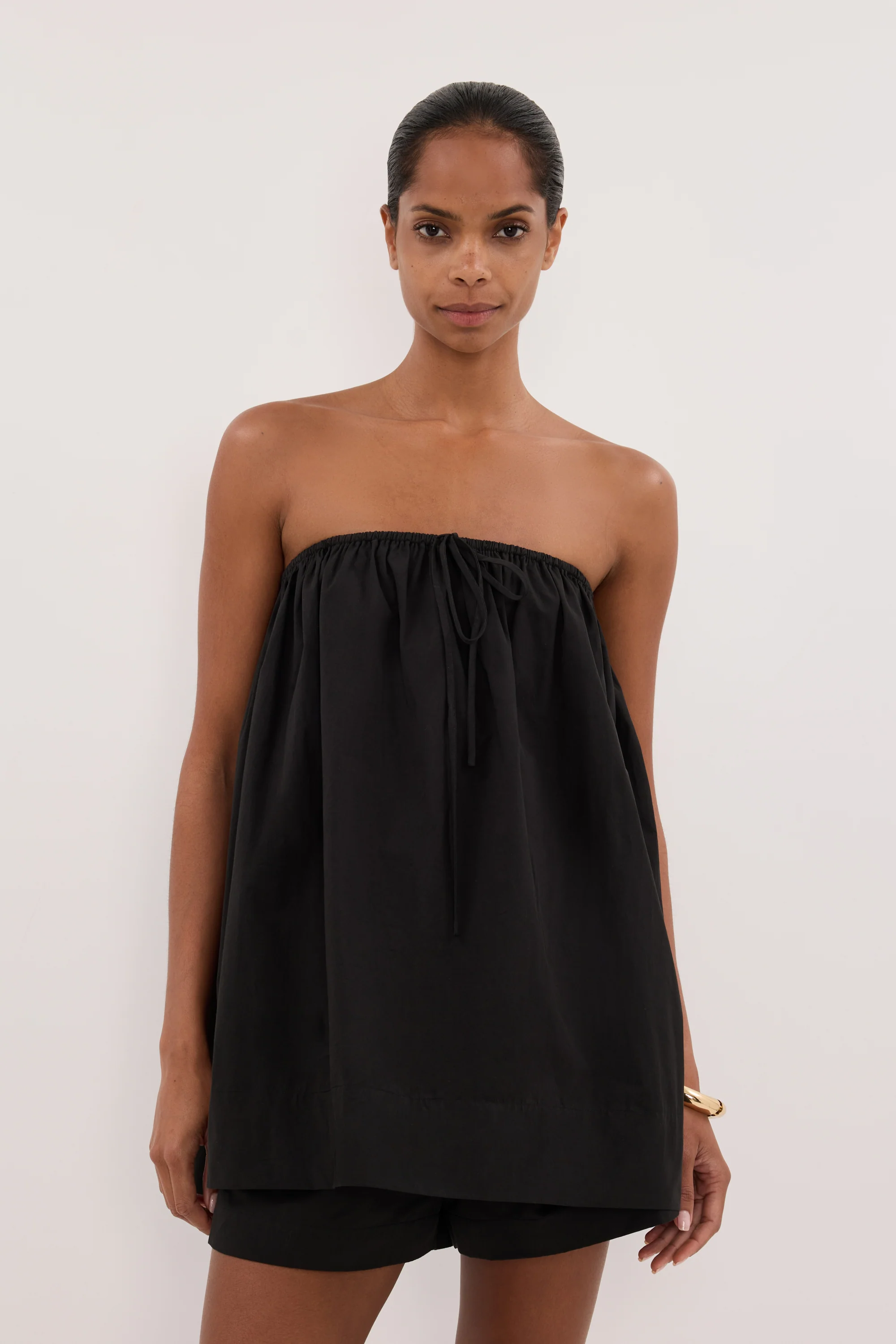 SOMMER BLACK STRAPLESS POPLIN TOP - Image 2