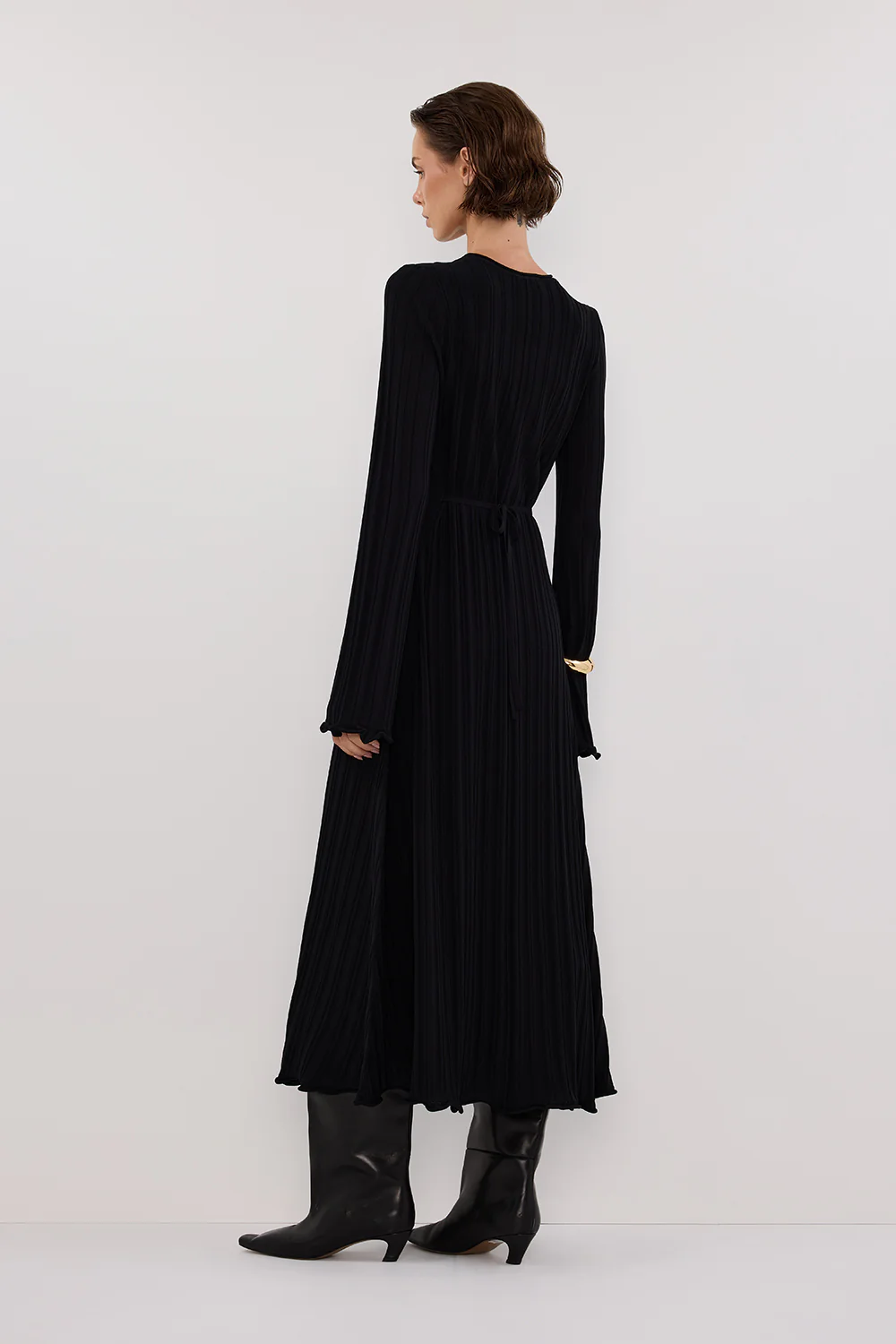 SYLVIA BLACK KNIT MIDI DRESS - Image 4