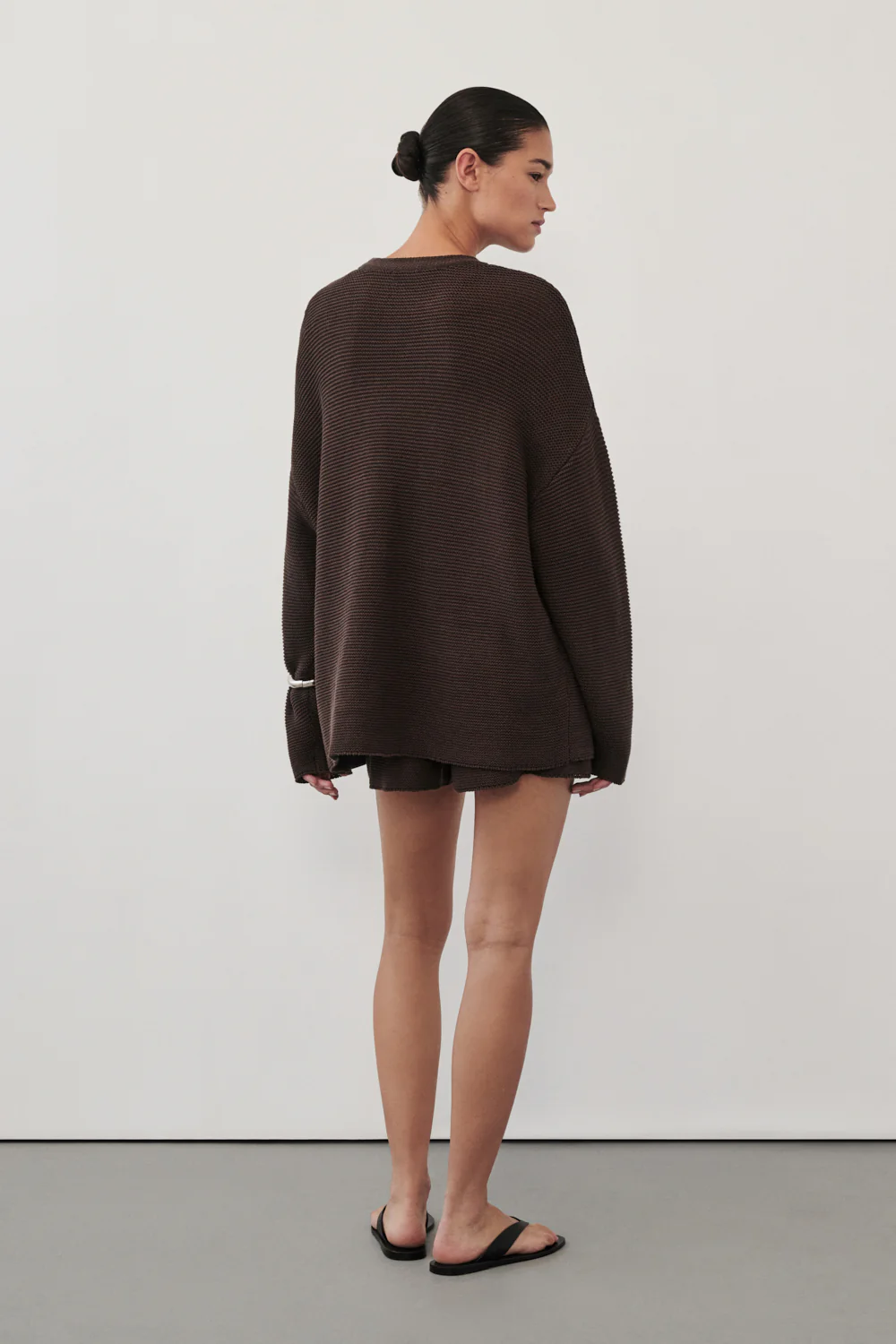 THEA BURNT CHOC COTTON KNIT SHORTS - Image 3