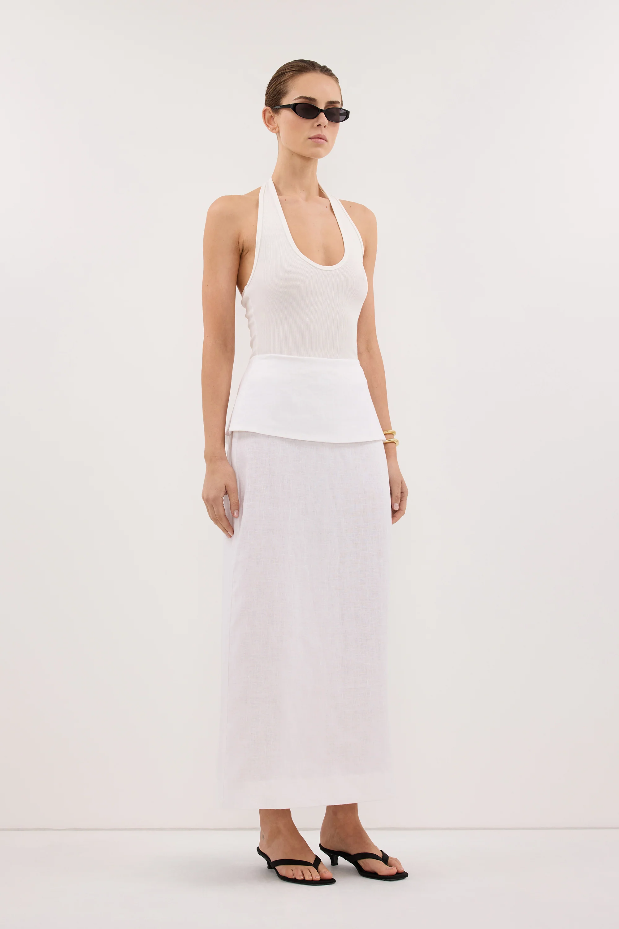 YARA WHITE LINEN FOLDOVER MIDI SKIRT - Image 3